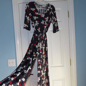 Nikki Poulos Cube Geometric Print Jumpsuit V Neck Retro Disco Small